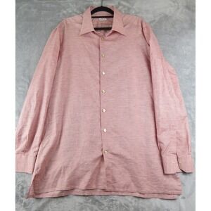 Kiton Napoli Pink Cotton Linen Dress Shirt Made in Italy Size 45 17.75 L/S